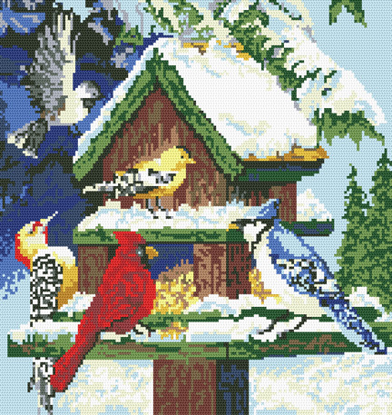 01173 Winter Feast Birds Crochet Afghan - Click Image to Close