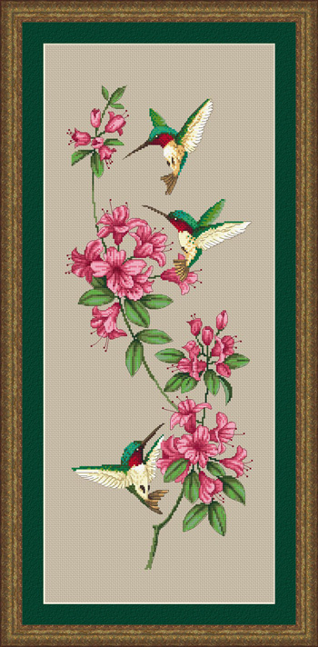 1805 Hummingbirds and Rhododendrons - Click Image to Close