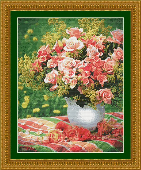 2061 Peach Roses Cross-stitch - Click Image to Close