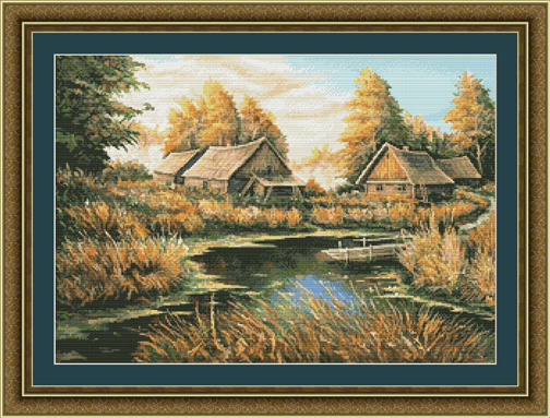 9705 Rural River Landscape Cross-stitch - Click Image to Close