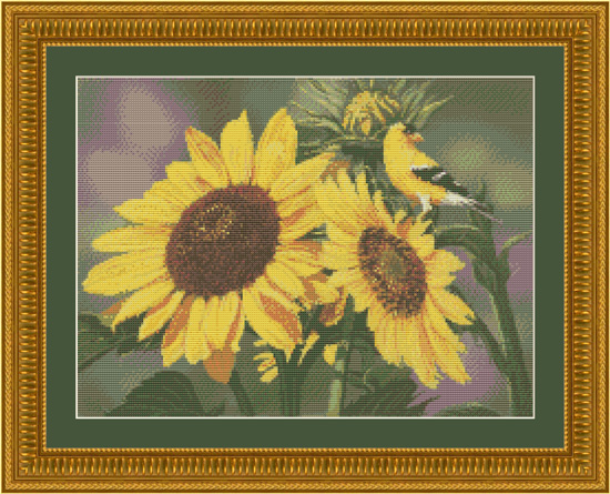9711 Sunflowers and Finch Cross-stitch - Click Image to Close
