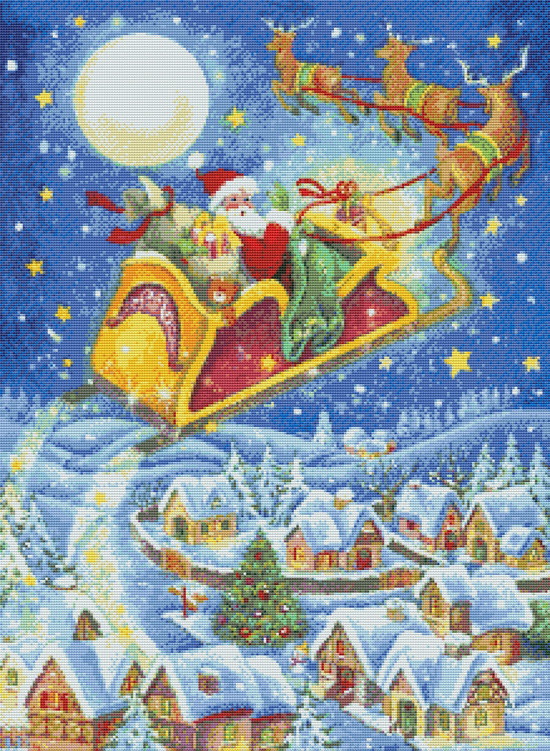 9725 Christmas Santa & his Sleigh Cross-stitch - Click Image to Close