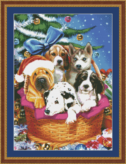 9727 Christmas Puppies Cross-stitch KIT $15 - Click Image to Close