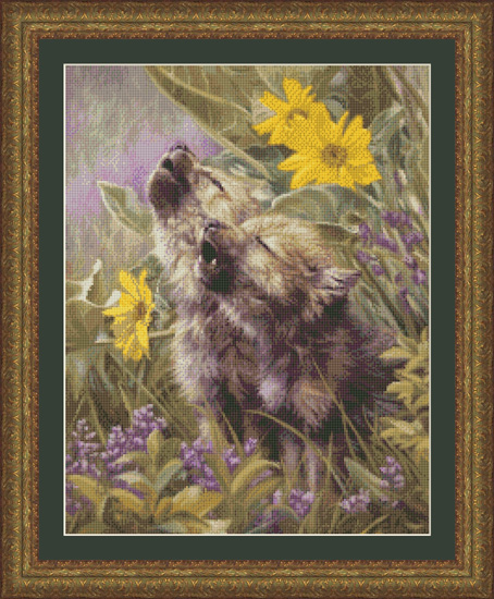 9737 Howling Wolf Pups Cross-stitch - Click Image to Close