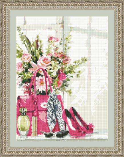 9780 In the Pink Floral & Shoes Cross-stitch KIT $ 15 - Click Image to Close