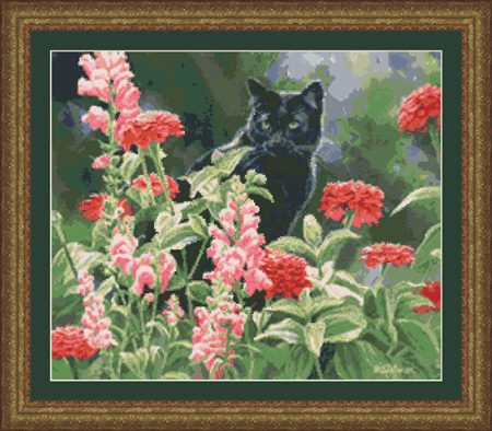 9869 Max in the Zinnias Cross-stitch - Click Image to Close