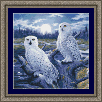 9933 Moonlight Owls- Snowy Owls Cross-stitch - Click Image to Close