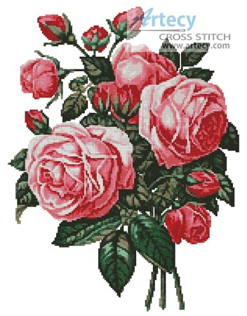 Bouquet of Pink Roses - Cross Stitch Chart - Click Image to Close