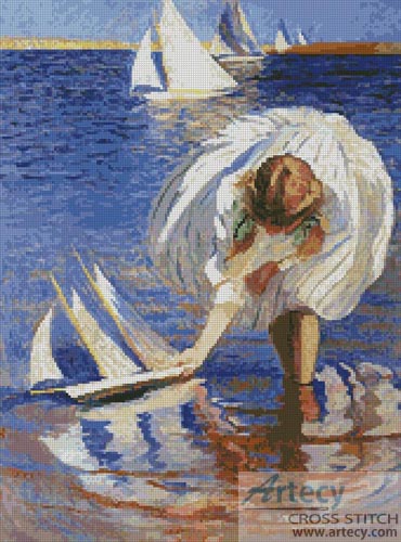 Girl with a Sailboat - Cross Stitch Chart - Click Image to Close