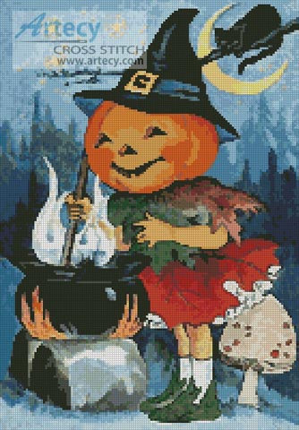 Jack O'Lantern Witch - Cross Stitch Chart - Click Image to Close