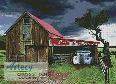 2050 Old Barn in a Storm - Cross Stitch Chart - Click Image to Close