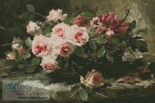Pink Roses in a Basket - Cross Stitch Chart - Click Image to Close