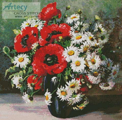 Poppies and Daisies - Cross Stitch Chart - Click Image to Close