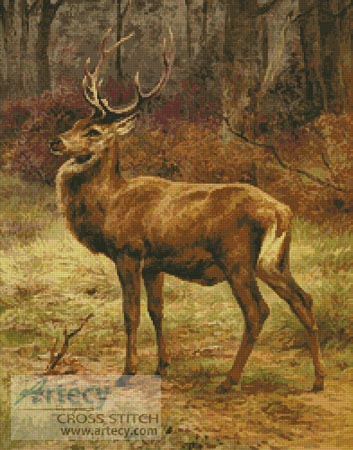 Stag in Autumn Landscape - Cross Stitch Chart - Click Image to Close