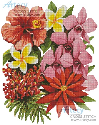 Tropical Flowers of Oz - Cross Stitch Chart - Click Image to Close