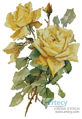 Victorian Yellow Roses - Cross Stitch Chart - Click Image to Close
