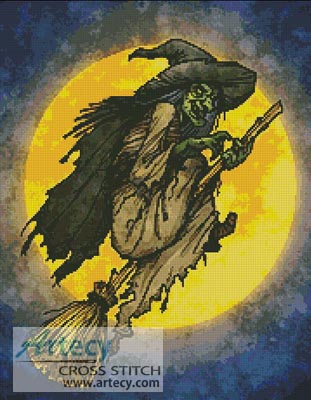 Witch on a Broom - Cross Stitch Chart - Click Image to Close