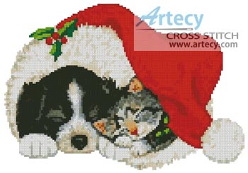 Xmas Cat and Dog - Cross Stitch Chart - Click Image to Close