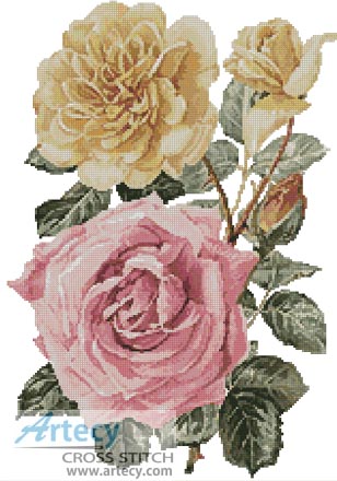 Yellow and Pink Roses - Cross Stitch Chart - Click Image to Close