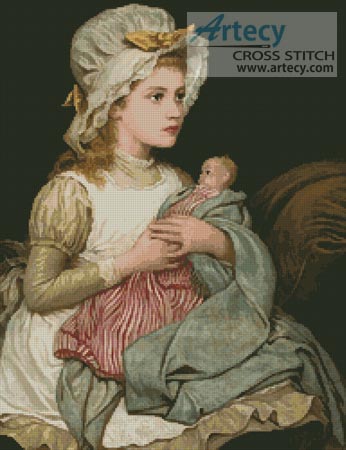 A Young Girl with Her Doll - Cross Stitch Chart - Click Image to Close